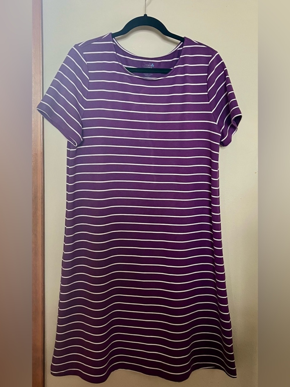 croft & barrow Purple and White Striped Tee Dress Sz L